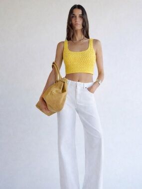 Aritzia Yellow Cropped Knit Tank Top